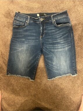 Kut from the Kloth Indigo Frayed Hem Denim Bermuda Shorts